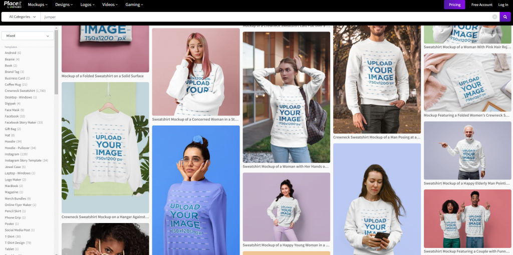 Printify vs Teespring: Placeit mockup for jumpers