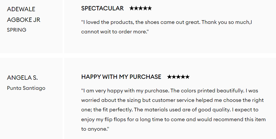 Reviews of print on demand shoes from Contrado