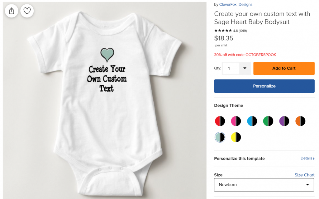 Personalizing baby creepers on Zazzle