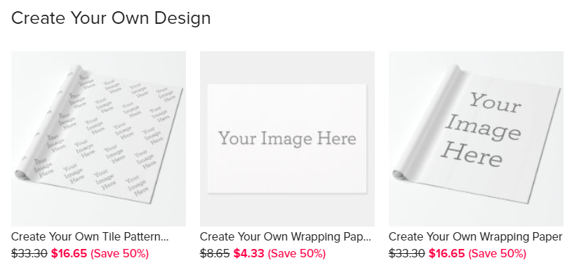 Wrapping paper options with Zazzle