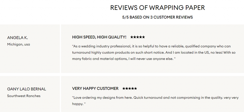 Reviews of print on demand wrapping paper on Contrado