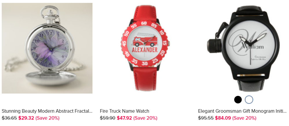 Zazzle's catalog of print on demand watches