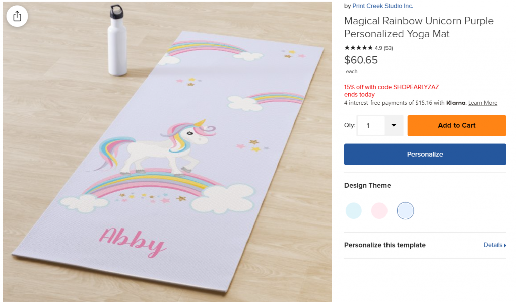 Personalizing yoga mats to include name on Zazzle