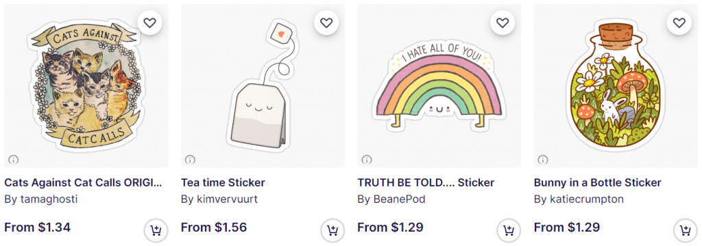 Redbubble's catalog of print on demand stickers