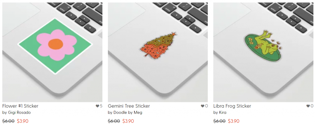 Society6's catalog of print on demand stickers