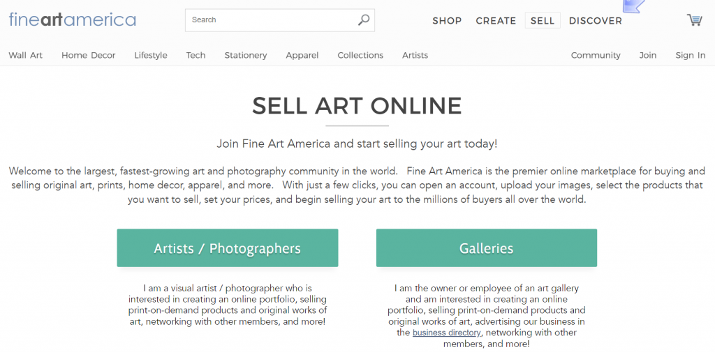 POD marketplace for new artist: Fine Art America