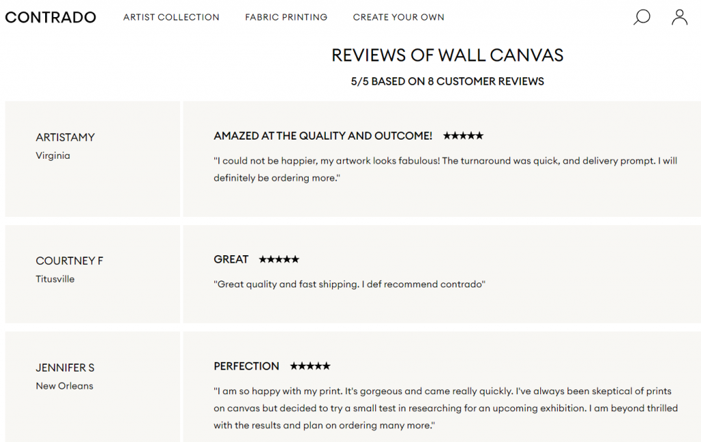 Reviews of canvas prints on Contrado