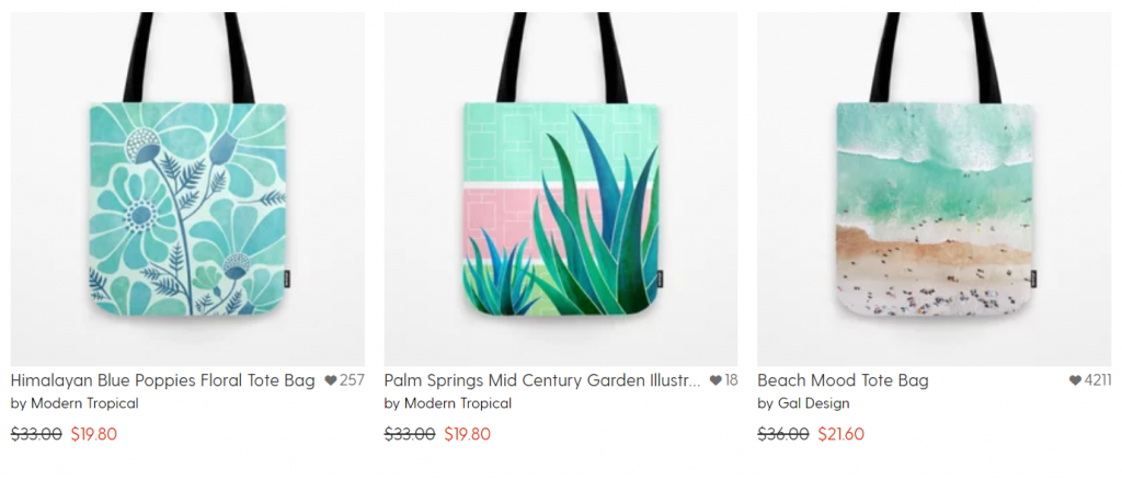 Society6's selection of custom tote bags
