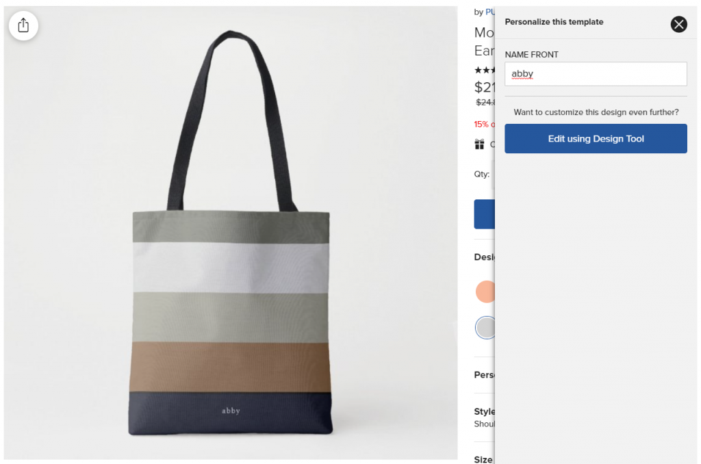 Personalizing tote bags on Zazzle