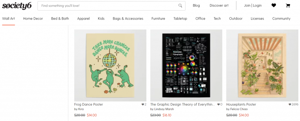 Selection of posters on Society6