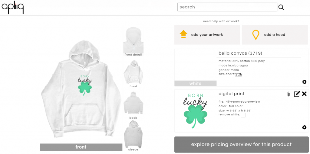 Apliiq's mockup images for Bella Canvas 3719 Pullover Hoodie