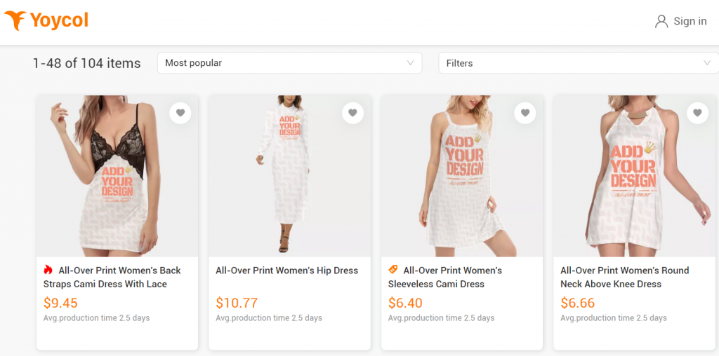 Print On Demand Dresses: Yoycol's catalogue