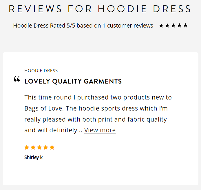 Reviews of dresses on Bags Of Love