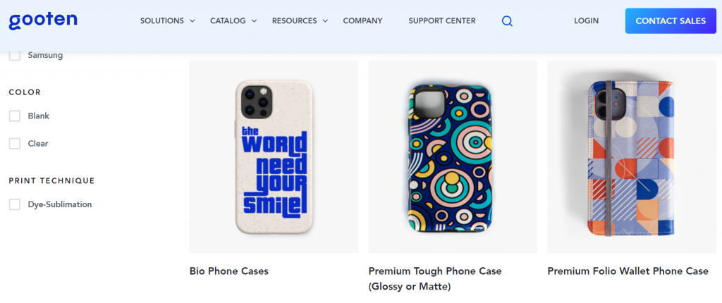Gooten's selection of print on demand phone cases