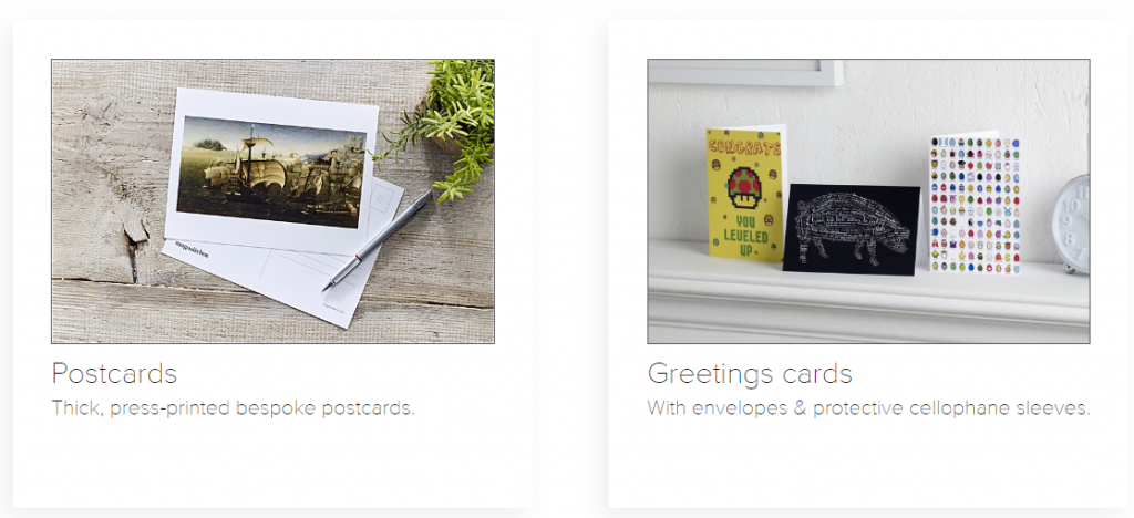 Catalog of print on demand greeting cards and postcards on Pwinty