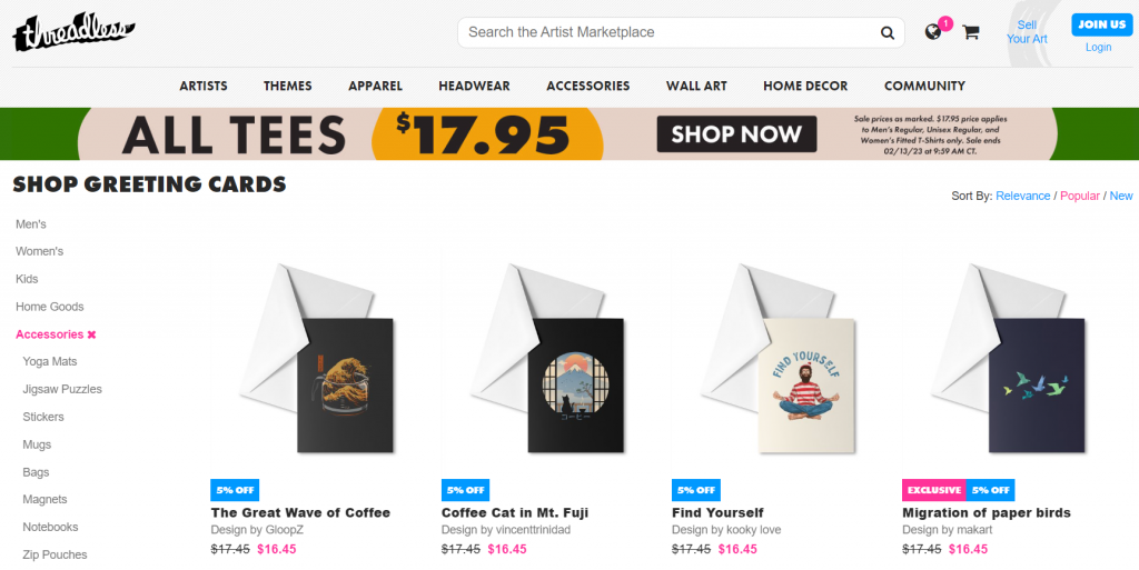 Print on demand greeting cards with envelopes on Threadless