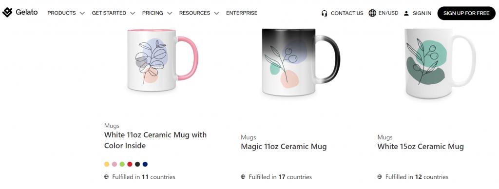 Selection of print on demand mugs on Gelato