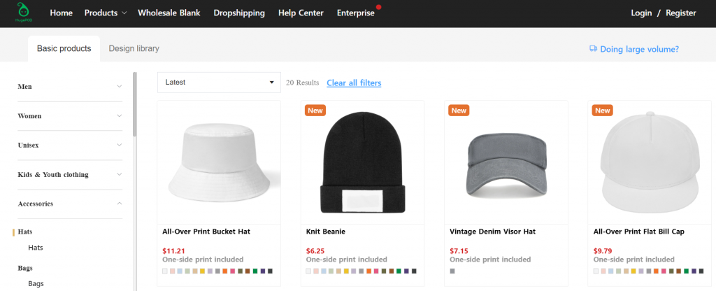 Custom printed hats on HugePOD
