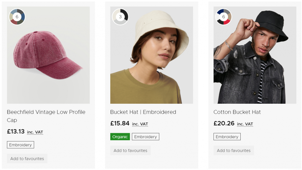 Organic custom printed hats on Inkthreadable