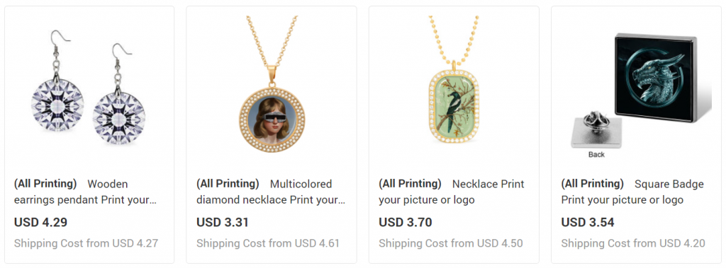 Inkedjoy's catalog of custom jewelry print on demand