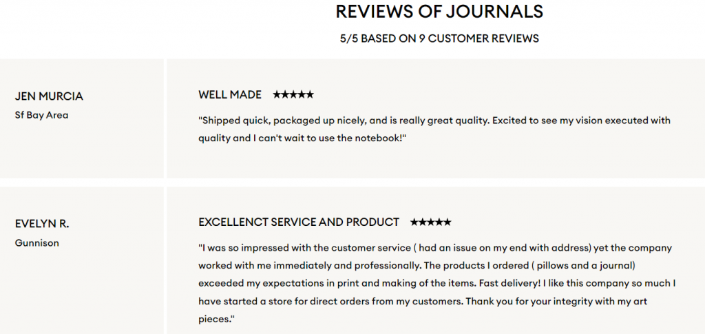 Reviews of custom printed journals and notebooks on Contrado