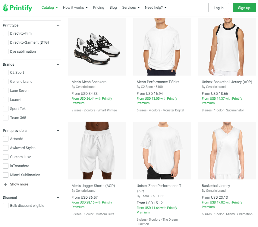 Selection of print on demand sportswear for men on Printify