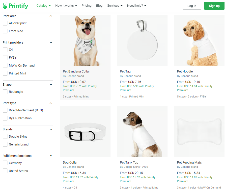 Print on demand pet product selection with Printify