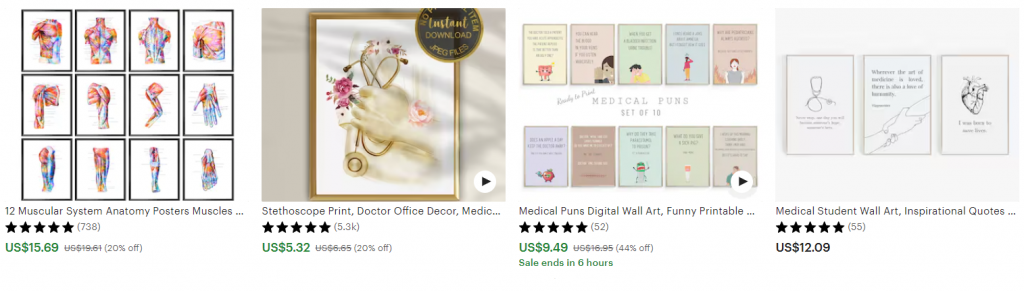 Sample medical posters sold on Etsy as digital products