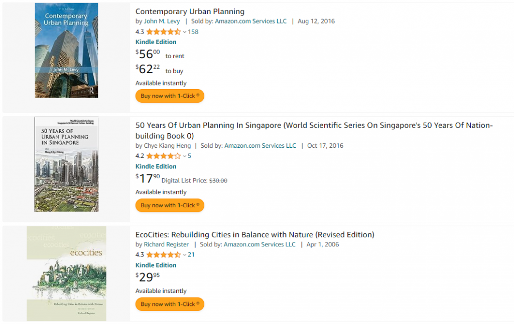 Samples of urban planning books on Amazon
