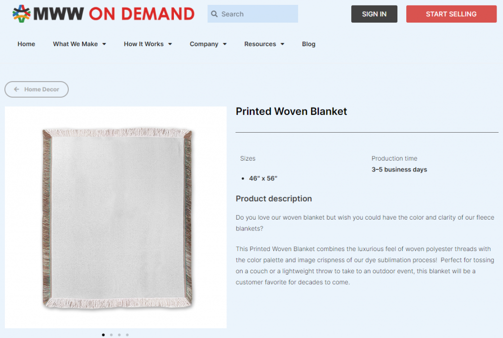 Print on demand woven blankets on MWW On Demand