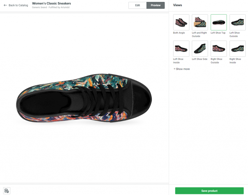 I love that you can design on two sides of the same shoe on Printify!