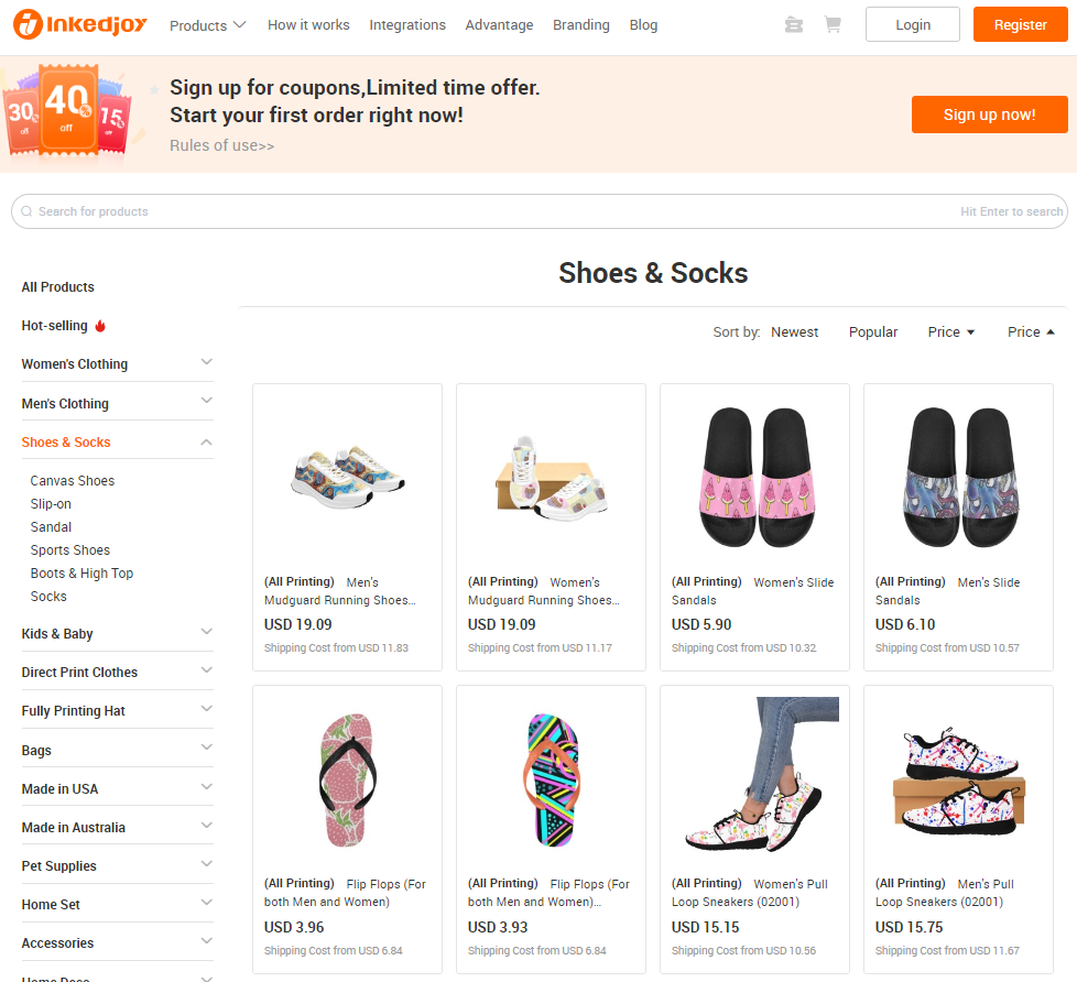 Inkedjoy's catalog of print on demand shoes