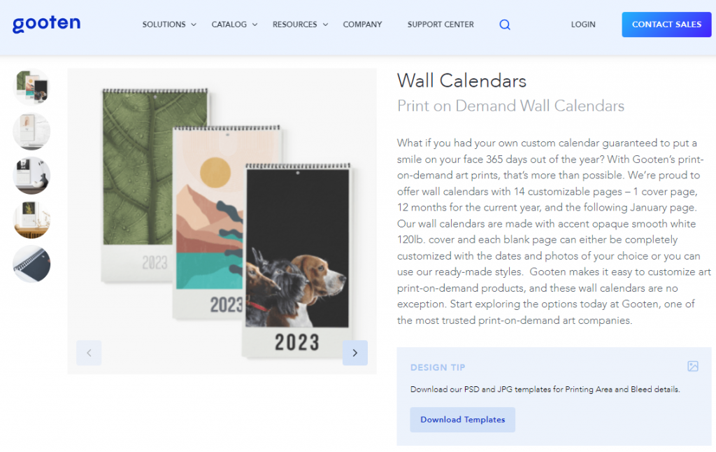 Custom wall calendars on Gooten