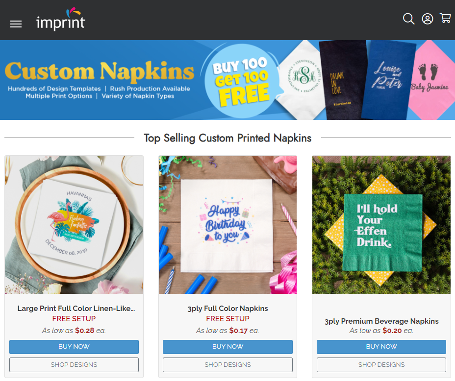 Top selling custom printed napkins on Imprint