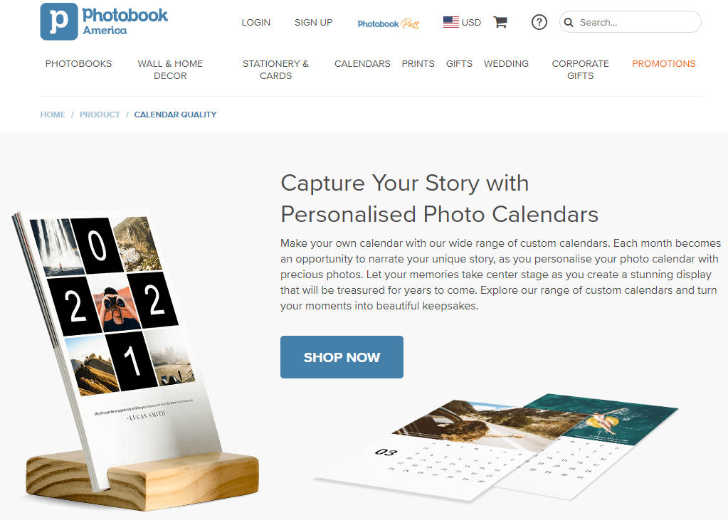 Personalized photo calendars on Photobook America