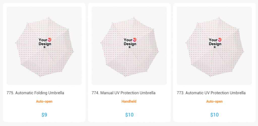 Selection of print on demand umbrellas on JetPrint