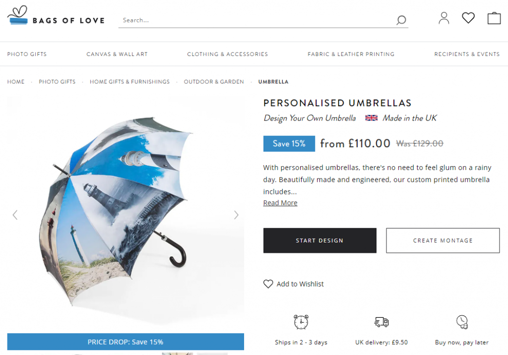 Type of custom umbrella you can design on Bags Of Love
