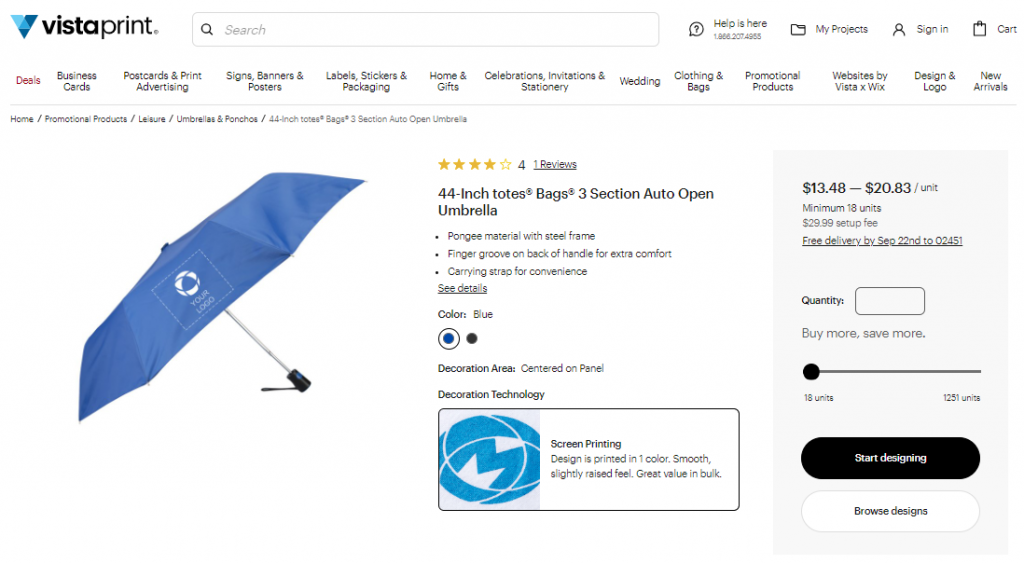 Type of umbrella you can design with VistaPrint