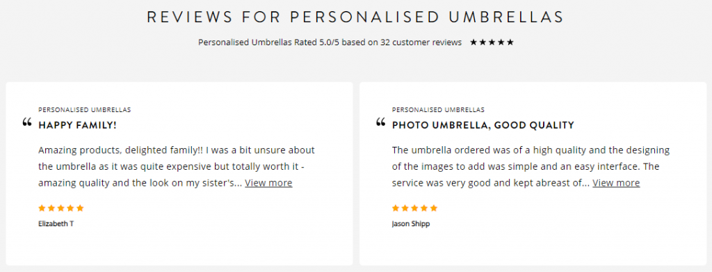 Reviews of print on demand umbrellas on Bags Of Love