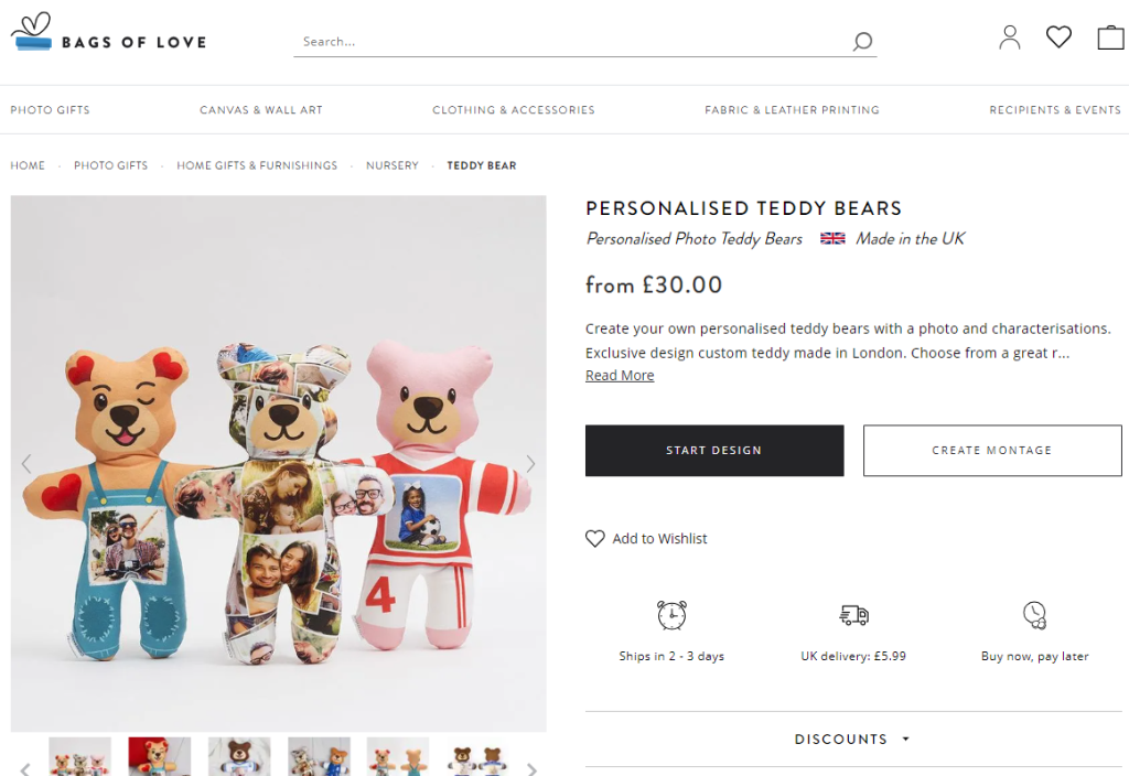 Teddy bears you can personalize on Bags Of Love