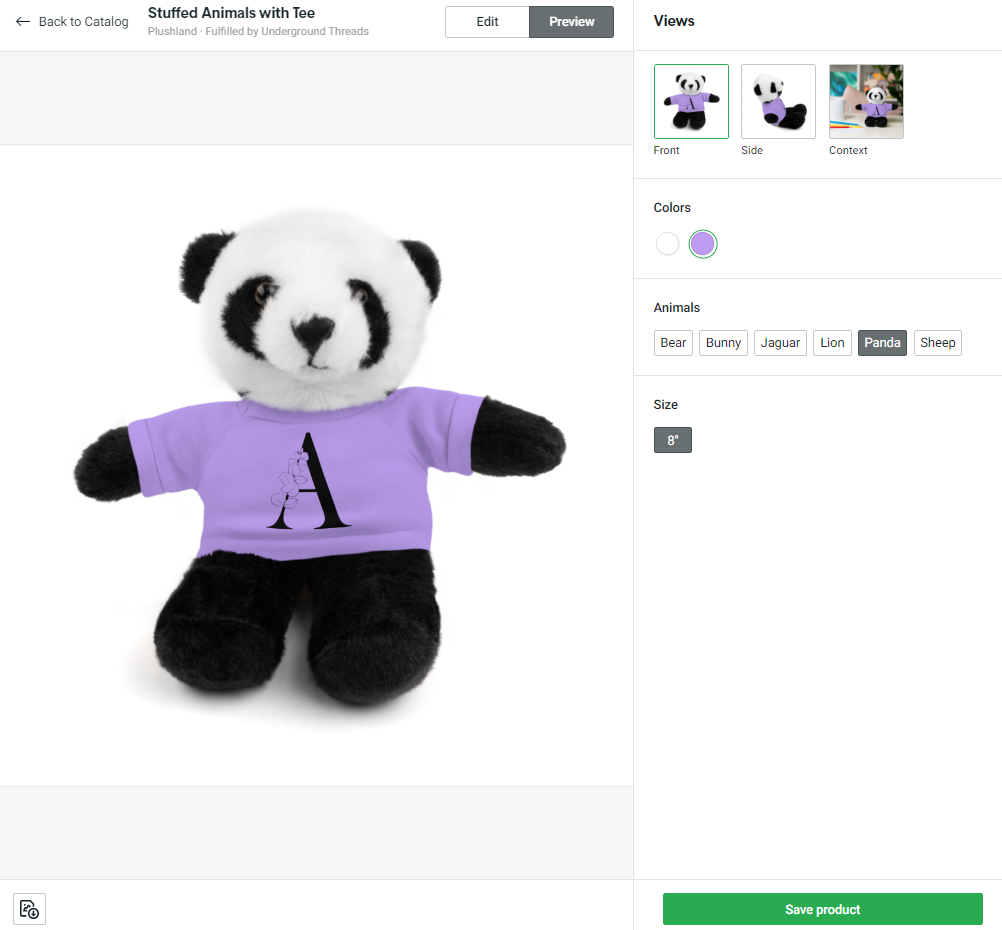 Mock up of panda stuffed animal I designed on Printify