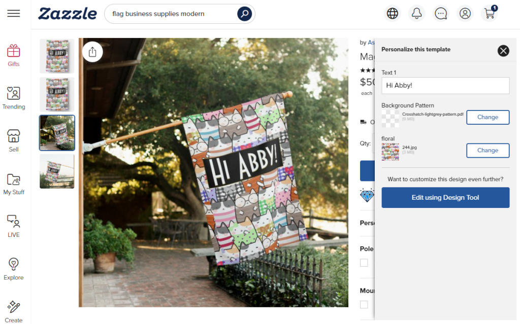 Personalizing a house flag on Zazzle with my own text and image