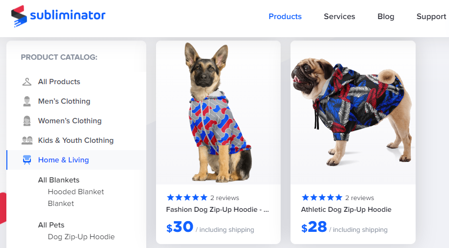 Subliminator's catalog for custom dog clothing