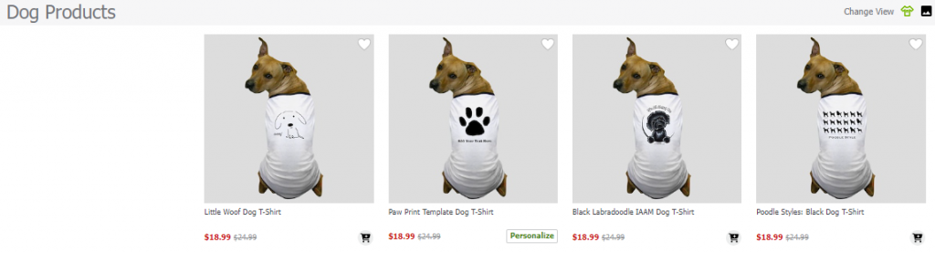 Samples of custom dog clothing on CafePress