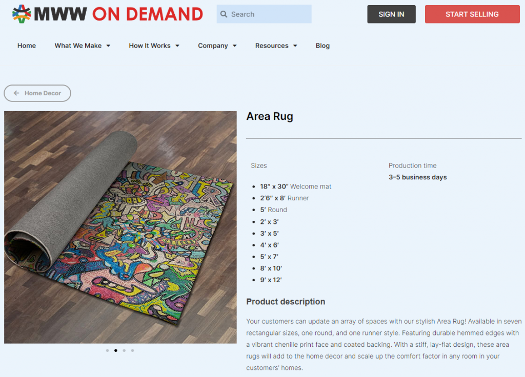 Custom printed area rug on MWW On Demand