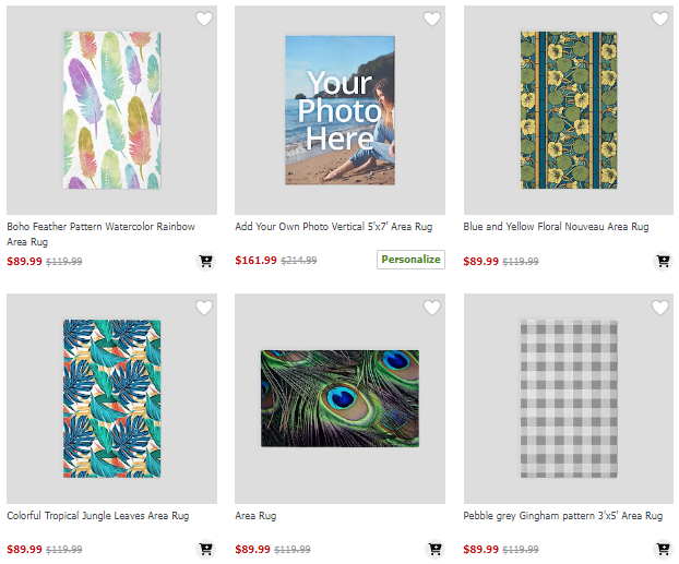 Samples of designed area rugs on CafePress