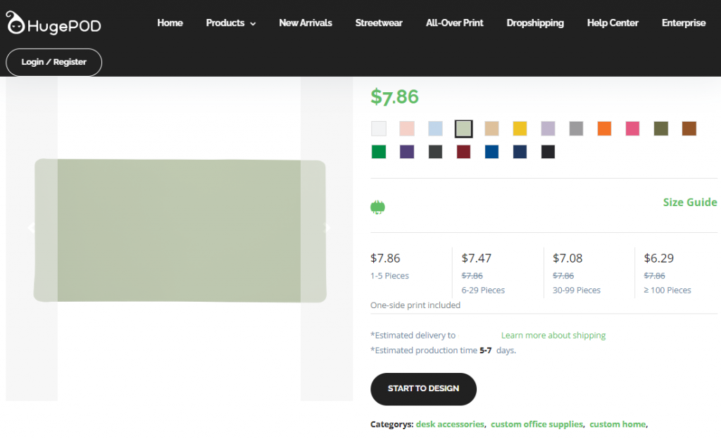 Affordable custom desk mats on HugePOD with 19 color options