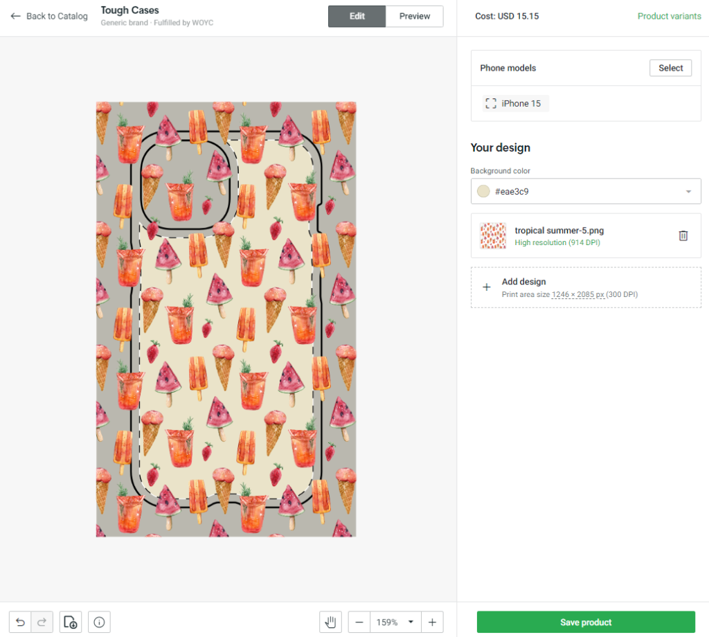 Designing a printed phone case on Printify