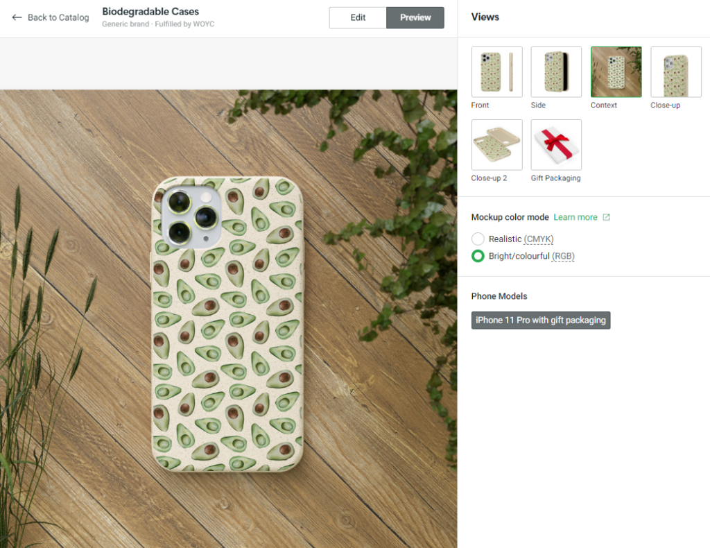 Mock up of designed biodegradable phone case on Printify