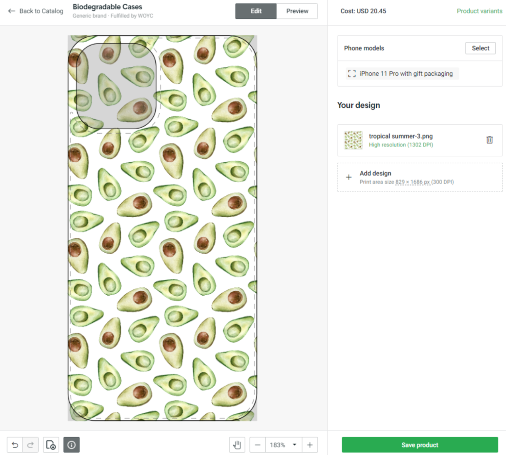 Designing an eco-friendly phone case on Printify